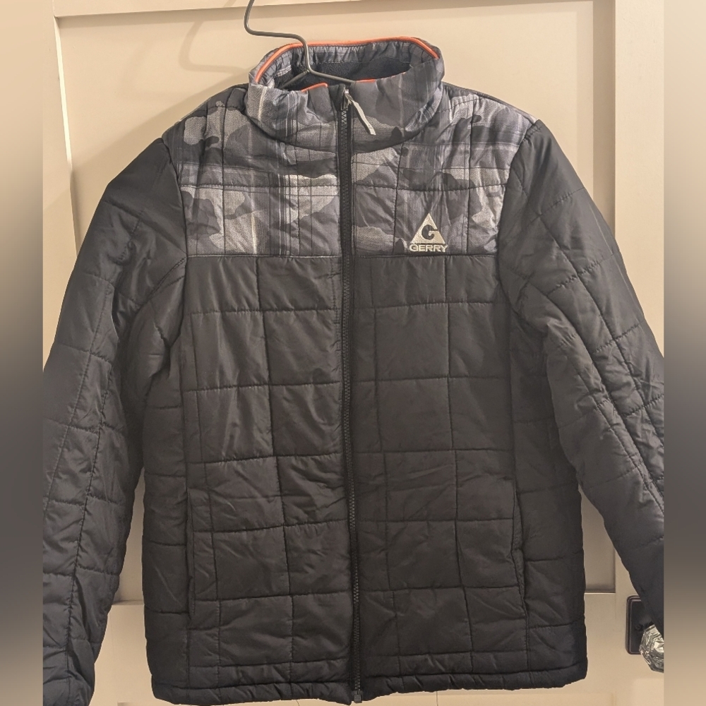 Gerry Boys Black Quilted Puffer Jacket Camo Yoke Size L 14/16